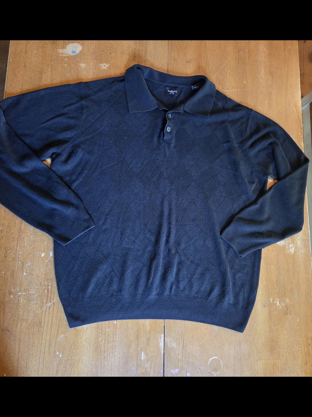Haggar Black Knit Argyle Polo Sweater